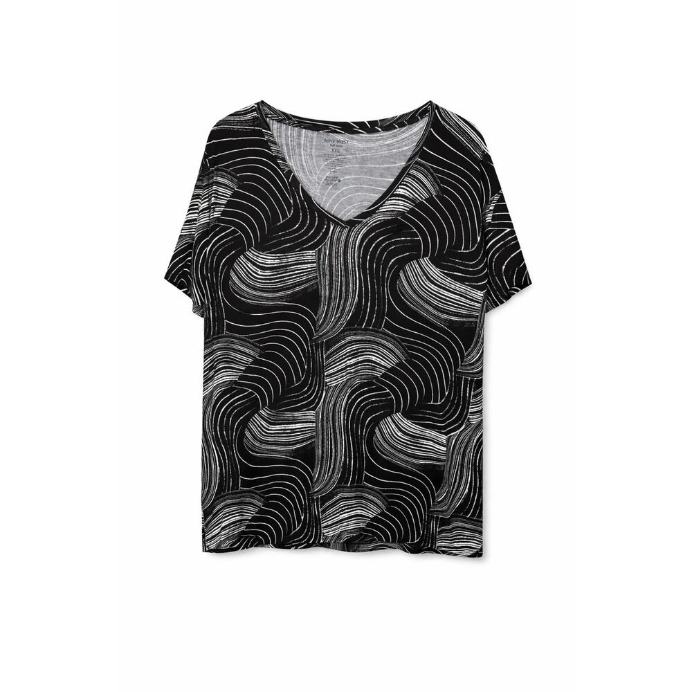 Nine West Soft Spun Women's Short Sleeve Top Size XXL Black White Swirls Comfy